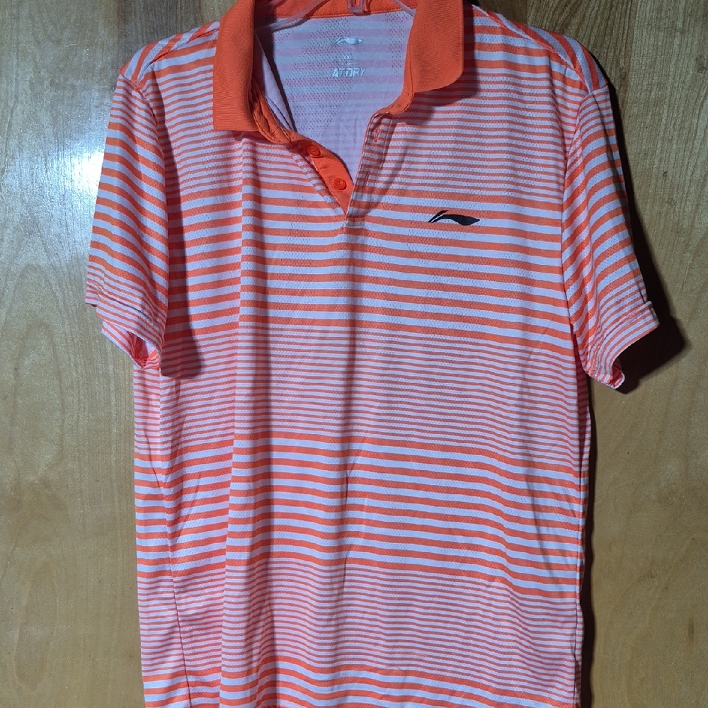 Men's Striped Polo Shirt in Orange and White
